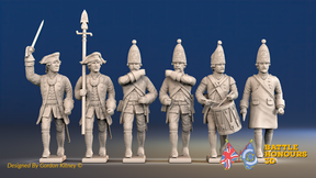 Seven Years’ War Prussian Grenadiers Command - March Attack - Plain Lapels, front view. Supplied unpainted.