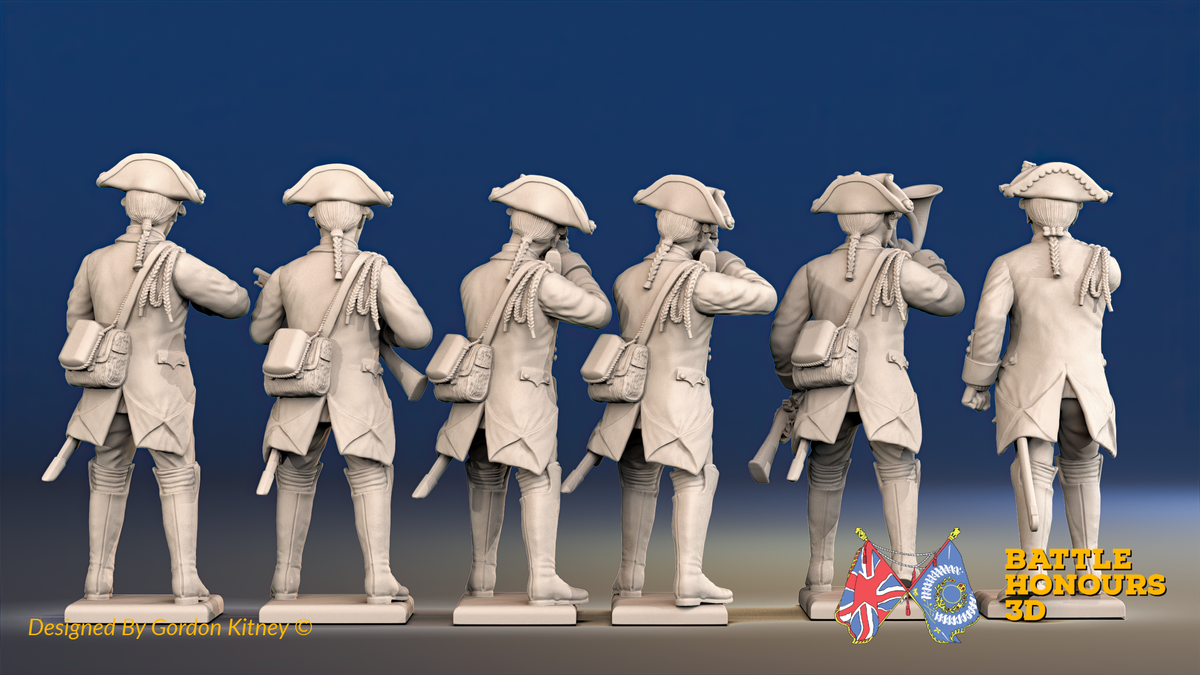 Seven Years’ War Prussian Jägers Command - Skirmishers - Boots and Plain Lapels, rear view. Supplied unpainted.