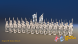 Seven Years’ War Prussian Musketeer Battalion - March Attack - Set 2 - 30 Figures, rear view. Supplied unpainted.