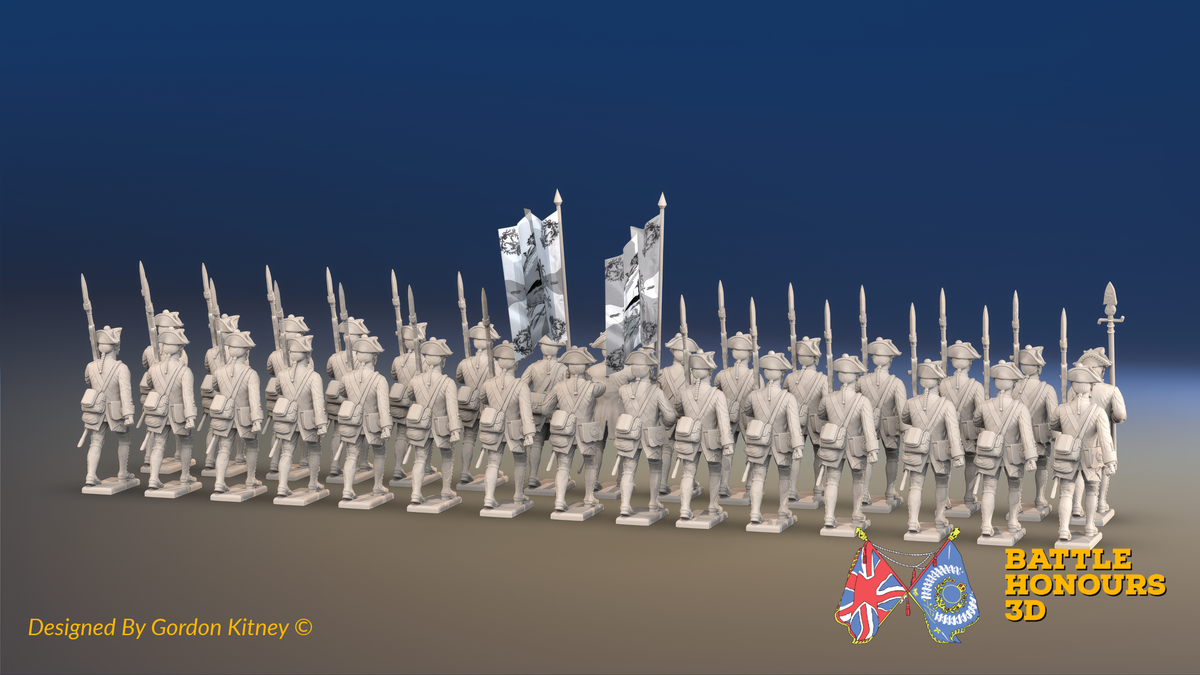 Seven Years’ War Prussian Musketeer Battalion - March Attack - Set 2 - 30 Figures, rear view. Supplied unpainted.