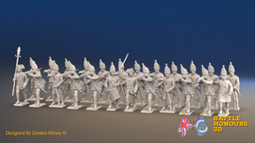 Seven Years’ War Prussian Grenadier Battalion - Firing Line - Plain Lapels and Coats Without Lapels - 30 Figures, front view. Supplied unpainted.