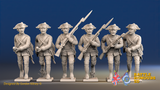 Seven Years’ War Prussian Musketeers - Charging - Plain Lapels, front view. Supplied unpainted.