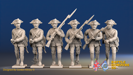 Seven Years’ War Prussian Musketeers - Charging - Set 1, front view. Supplied unpainted.