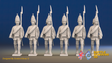 Seven Years’ War Russian Grenadiers - March Attack - Summer Uniform - Rolled Cloaks, front view. Supplied unpainted.