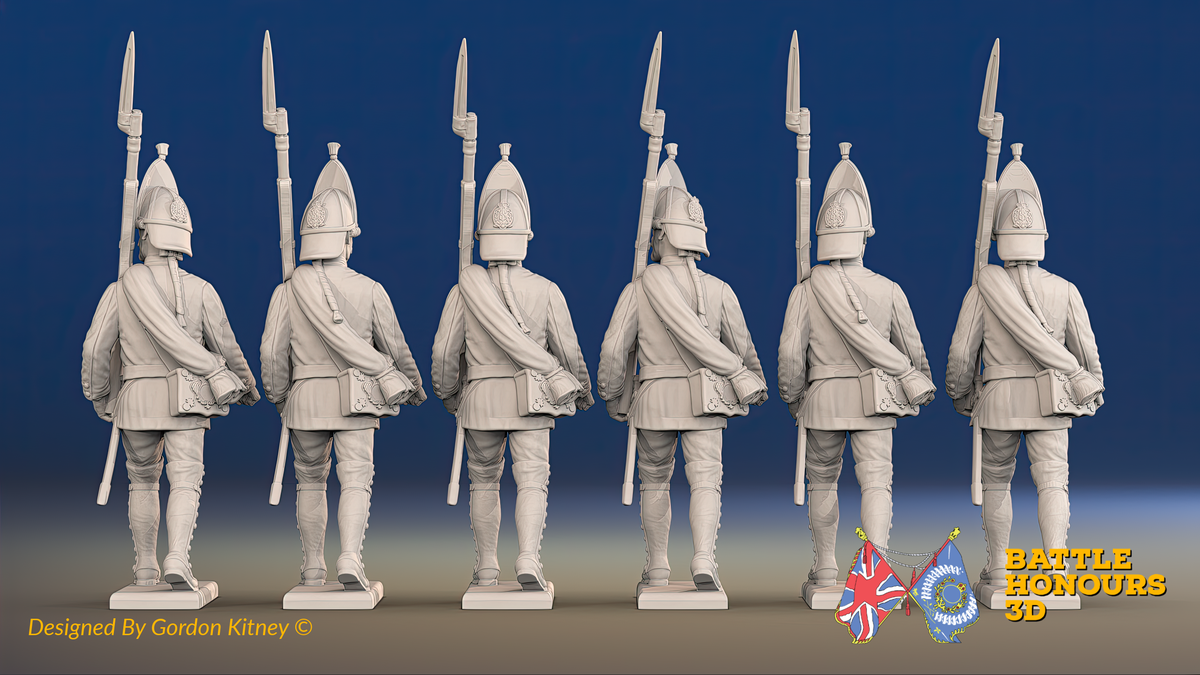 Seven Years’ War Russian Grenadiers - March Attack - Summer Uniform - Rolled Cloaks, rear view. Supplied unpainted.