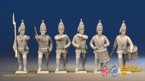 Seven Years’ War Russian Grenadiers Command - Advancing - Summer Uniform, front view. Supplied unpainted.