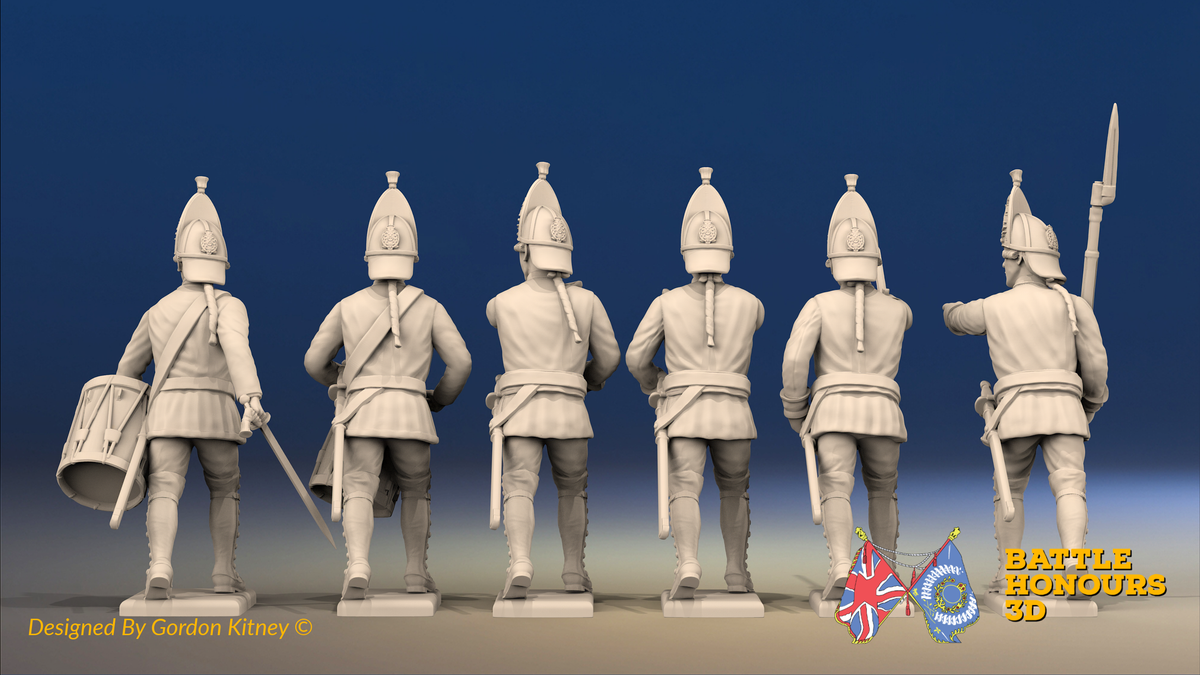 Seven Years’ War Russian Grenadiers Command - Advancing - Summer Uniform, rear view. Supplied unpainted.