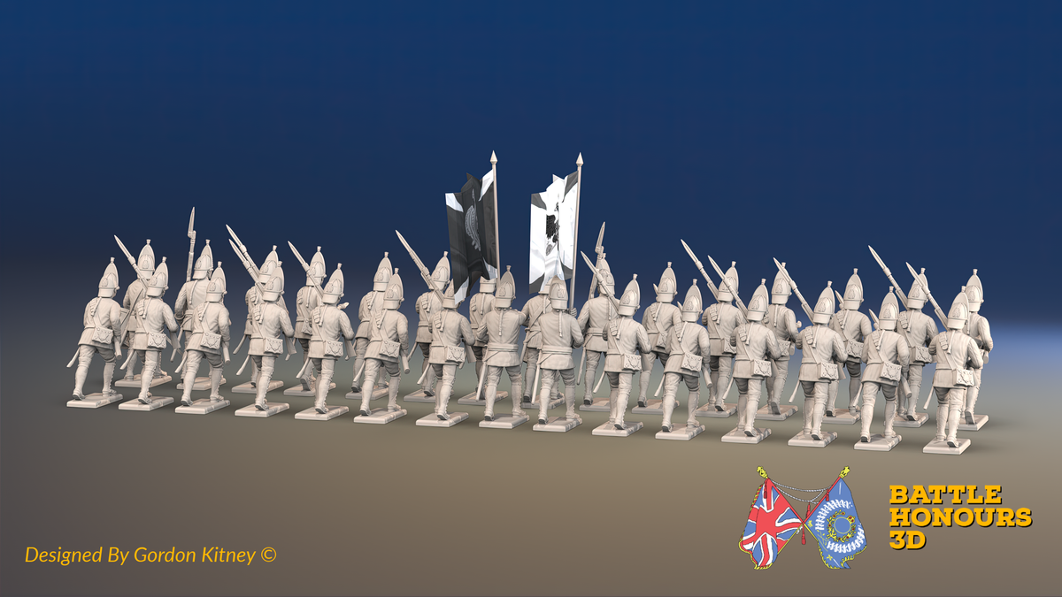 Seven Years’ War Russian Grenadier Battalion - Advancing - Summer Uniform - 30 Figures, rear view. Supplied unpainted.