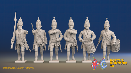Seven Years’ War Russian Grenadiers Command - Advancing - Winter Uniform - Observation Corps, front view. Supplied unpainted.