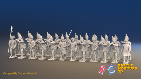 Seven Years’ War Prussian Grenadier Battalion - Firing Line - Set 1 and 2 - 24 Figures, front view. Supplied unpainted.