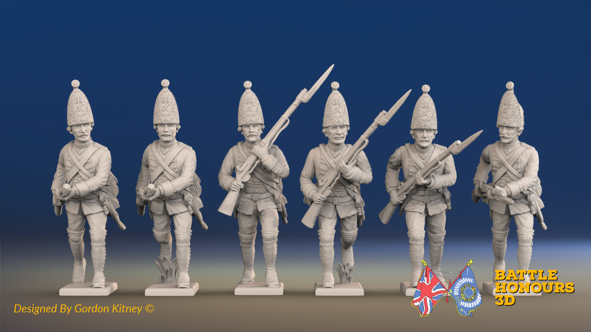 Seven Years’ War Prussian Grenadiers - Charging - Straight Lapel Lace, front view. Supplied unpainted.