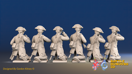 Seven Years’ War Prussian Jägers - Kneeling Skirmishers - Set 3, rear view. Supplied unpainted.