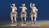 Seven Years’ War Prussian Dragoons Command - Galloping - Set 1 - Command 2, front view. Supplied unpainted.