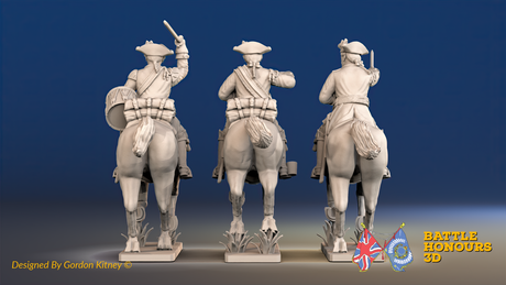 Seven Years’ War Prussian Dragoons Command - Galloping - Set 1 - Command 2, rear view. Supplied unpainted.
