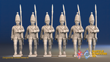 Seven Years’ War Prussian Grenadiers - March Attack - Plain Lapels, front view. Supplied unpainted.