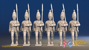 Seven Years’ War Prussian Grenadiers - March Attack - Plain Lapels, front view. Supplied unpainted.