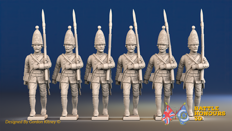 Seven Years’ War Prussian Grenadiers - March Attack - Set 1, front view. Supplied unpainted.