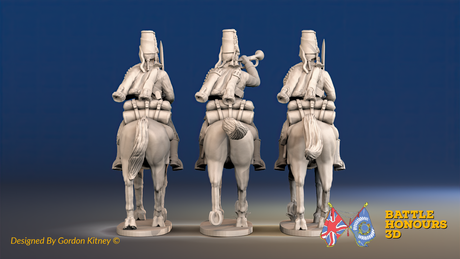 Seven Years’ War Prussian Hussars Command - Trotting - Mirlitons, Set 2, rear view. Supplied unpainted.