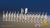 Seven Years’ War Prussian Musketeer Battalion - March Attack - Set 1 - 30 Figures, front view. Supplied unpainted.
