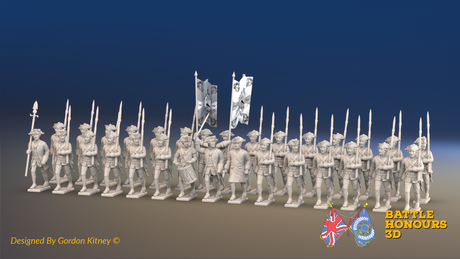 Seven Years’ War Prussian Musketeer Battalion - March Attack - Set 1 - 30 Figures, front view. Supplied unpainted.