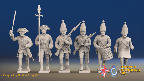 Seven Years’ War Prussian Grenadiers Command - Charging - Set 2, front view. Supplied unpainted.