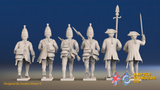 Seven Years’ War Prussian Grenadiers Command - Charging - Straight Lapel Lace, rear view. Supplied unpainted.