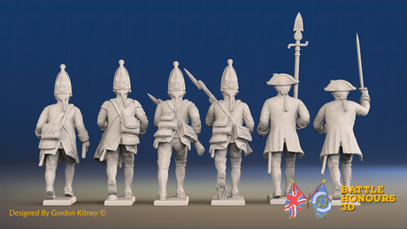 Seven Years’ War Prussian Grenadiers Command - Charging - Set 2, rear view. Supplied unpainted.