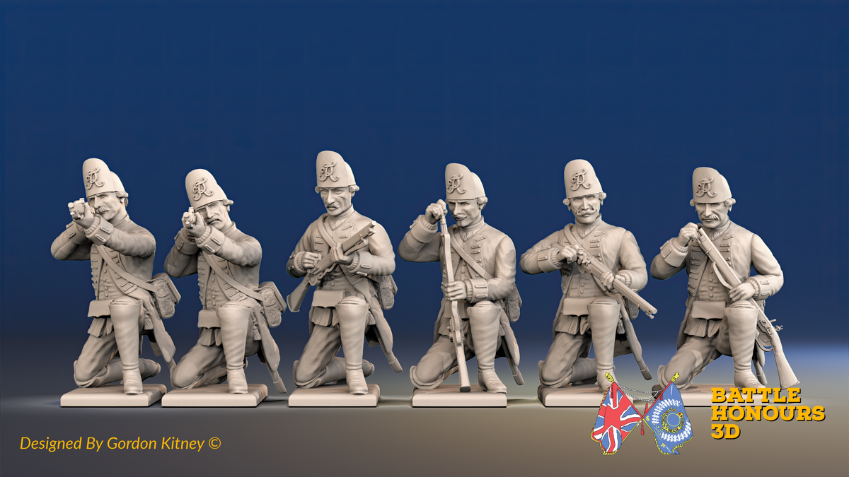 Seven Years’ War Prussian Le Noble Jägers - Kneeling Skirmishers, front view. Supplied unpainted.