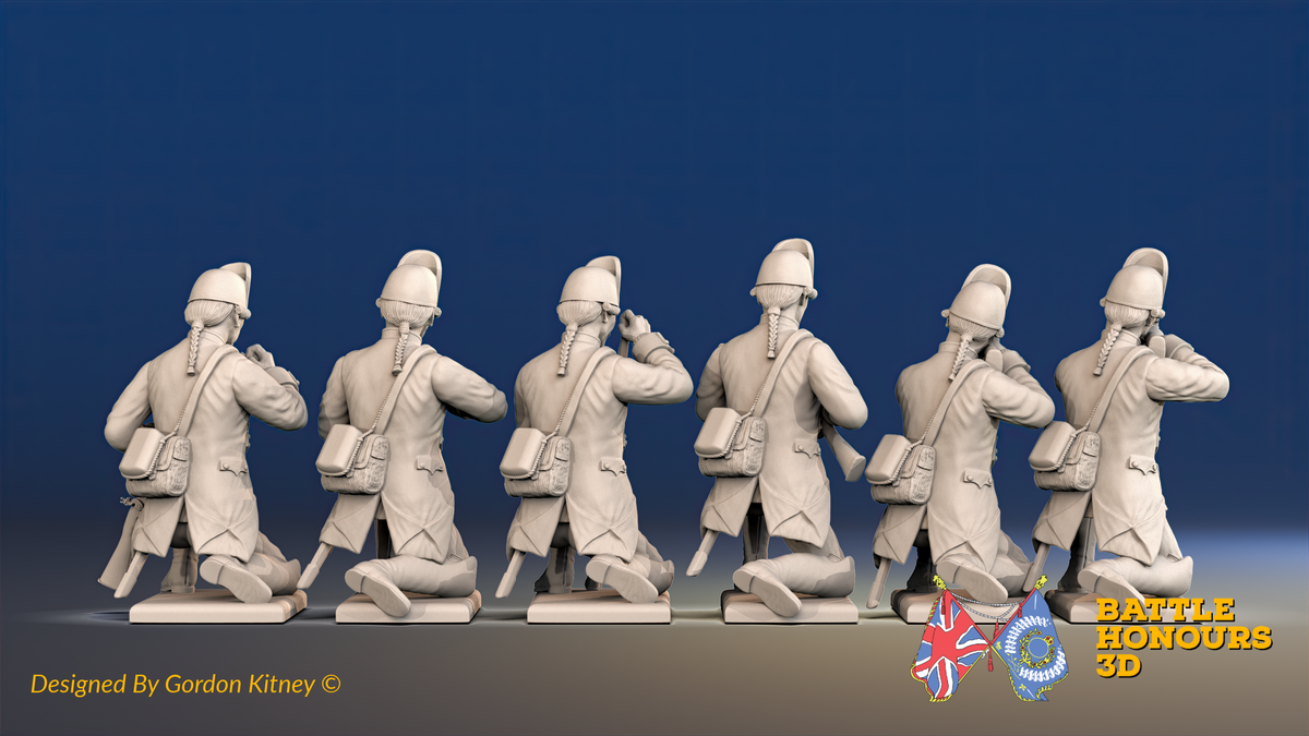 Seven Years’ War Prussian Le Noble Jägers - Kneeling Skirmishers, rear view. Supplied unpainted.