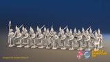 Seven Years’ War Prussian Grenadier Battalion - Charging - Straight Lapel Lace and Pointed Lapel Lace - 24 Figures, front view. Supplied unpainted.