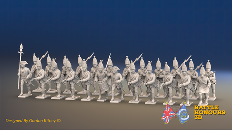 Seven Years’ War Prussian Grenadier Battalion - Charging - Set 2 and 3 - 24 Figures, front view. Supplied unpainted.