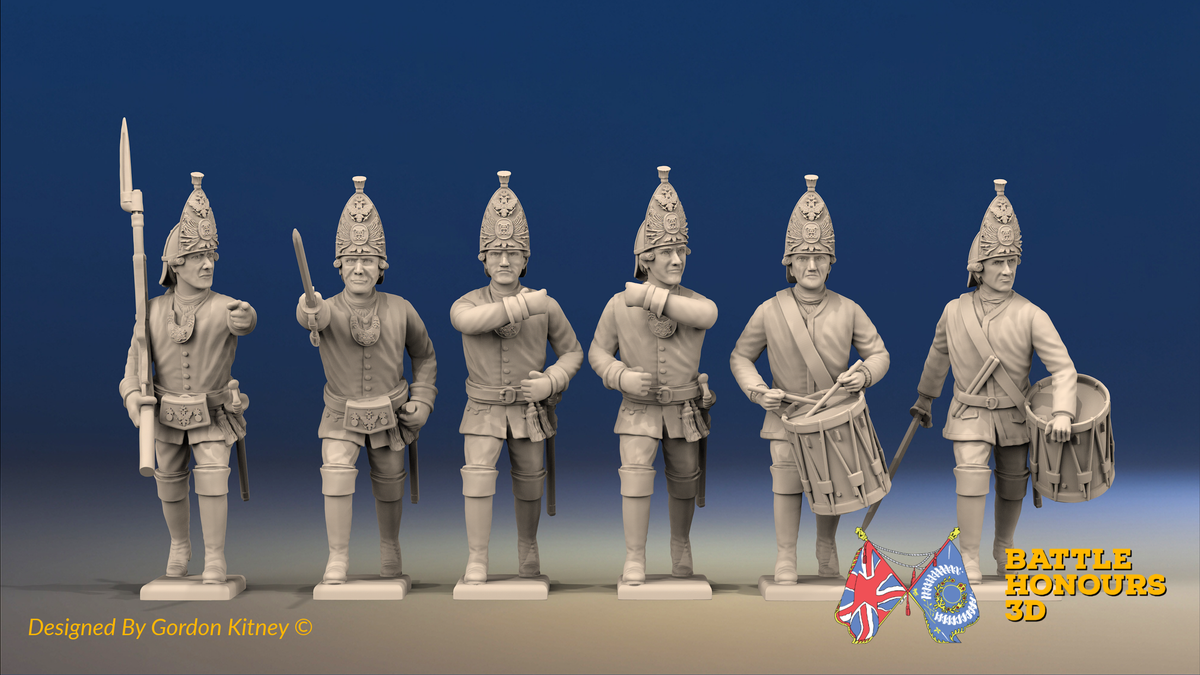 Seven Years’ War Russian Grenadiers Command - Advancing - Summer Uniform - Observation Corps, front view. Supplied unpainted.