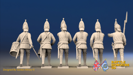 Seven Years’ War Russian Grenadiers Command - Advancing - Summer Uniform - Observation Corps, rear view. Supplied unpainted.
