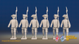 Seven Years’ War Russian Musketeers - March Attack - Summer Uniform - Observation Corps, front view. Supplied unpainted.