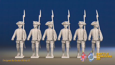 Seven Years’ War Russian Musketeers - March Attack - Summer Uniform - Observation Corps, front view. Supplied unpainted.