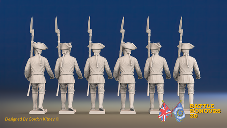 Seven Years’ War Russian Musketeers - March Attack - Summer Uniform - Observation Corps, rear view. Supplied unpainted.