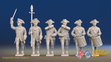 Seven Years’ War Prussian Musketeers Command - March Attack - Set 15, front view. Supplied unpainted.