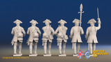 Seven Years’ War Prussian Musketeers Command - March Attack - Set 15, rear view. Supplied unpainted.