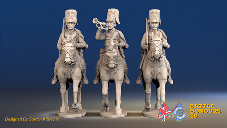 Seven Years’ War Prussian Hussars Command - Trotting - Fur Caps, front view. Supplied unpainted.