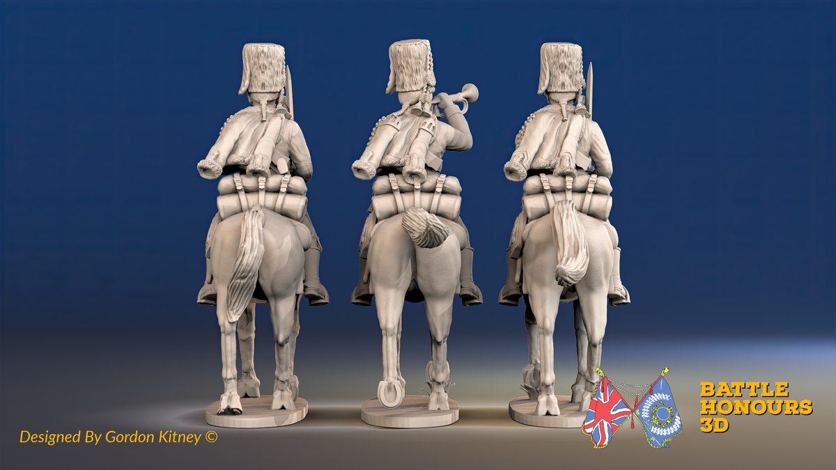 Seven Years’ War Prussian Hussars Command - Trotting - Fur Caps, rear view. Supplied unpainted.