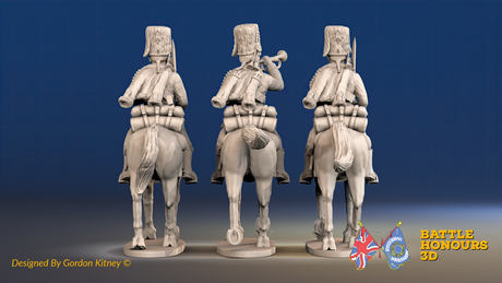 Seven Years’ War Prussian Hussars Command - Trotting - Fur Caps, rear view. Supplied unpainted.