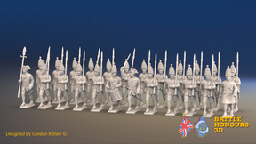Seven Years’ War Prussian Grenadier Battalion - March Attack - Plain Lapels and Pointed Lapel Lace - 30 Figures, front view. Supplied unpainted.