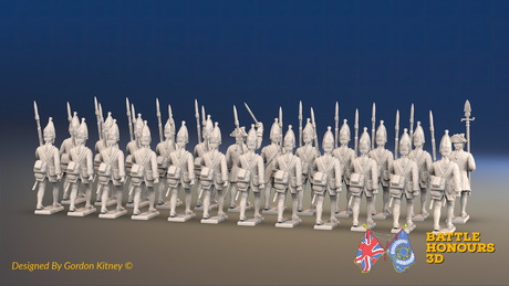 Seven Years’ War Prussian Grenadier Battalion - March Attack - Set 1 and 3 - 24 Figures, rear view. Supplied unpainted.
