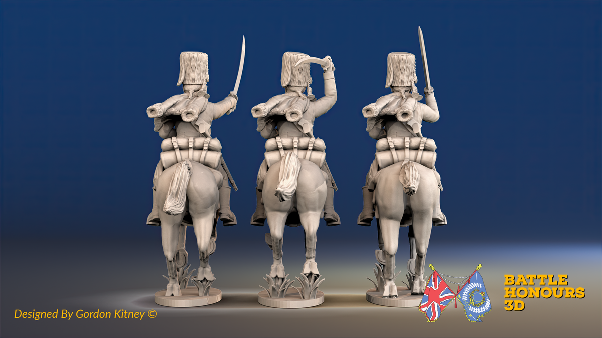 Seven Years’ War Prussian Hussars - Galloping - Fur Caps, rear view. Supplied unpainted.