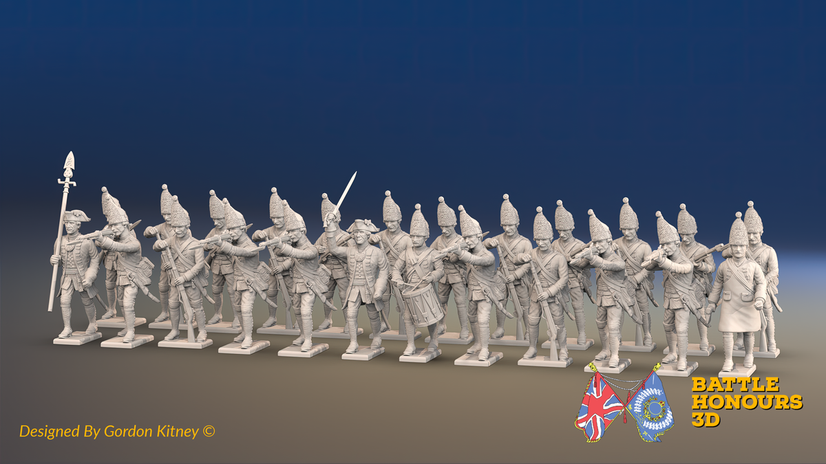 Seven Years’ War Prussian Grenadier Battalion - Firing Line - Straight Lapel Lace - 30 Figures, front view. Supplied unpainted.