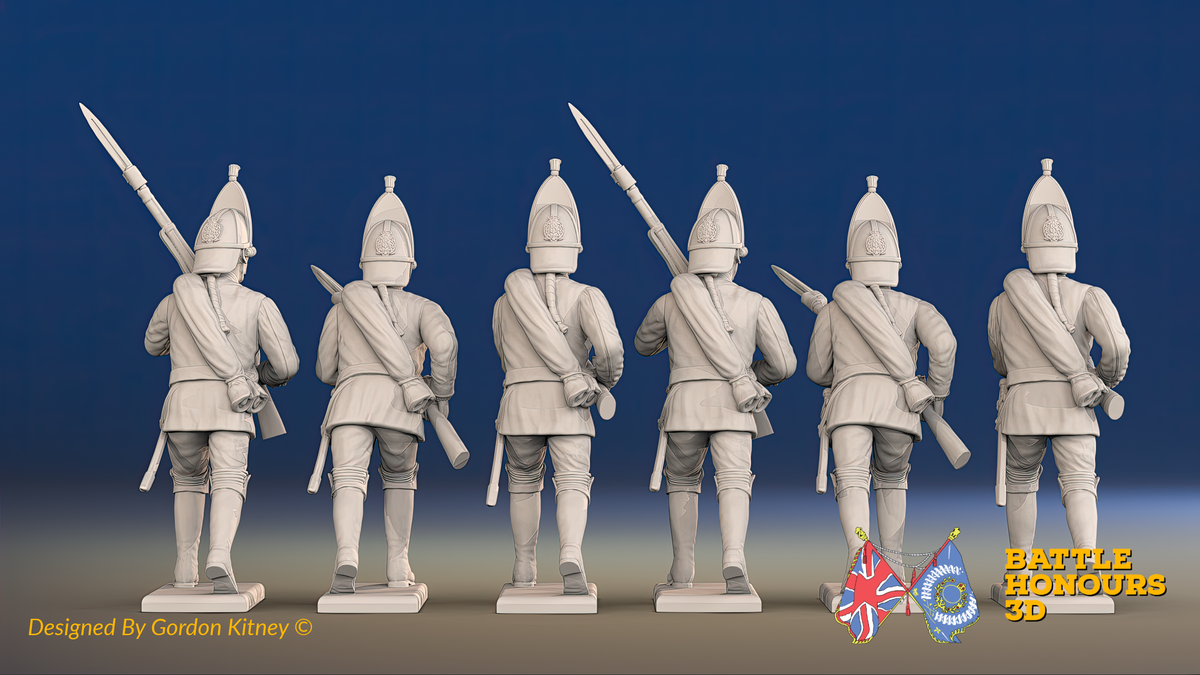 Seven Years’ War Russian Grenadiers - Advancing - Summer Uniform - Observation Corps - Rolled Coats, rear view. Supplied unpainted.