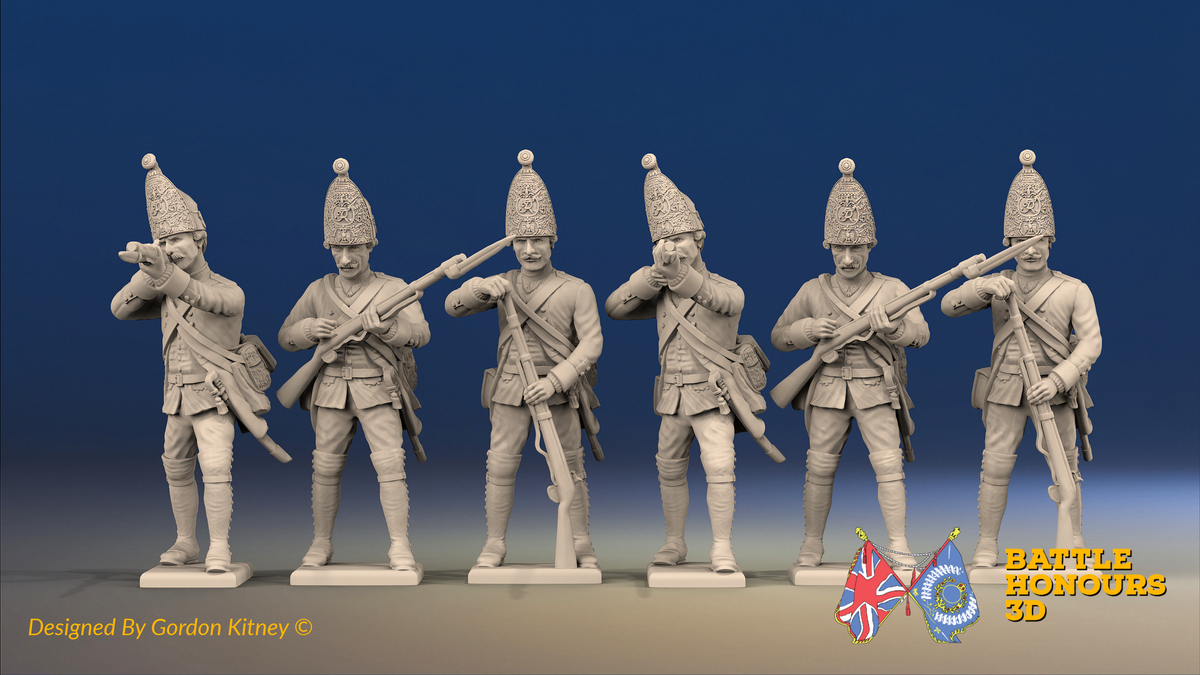 Seven Years’ War Prussian Grenadiers - Firing Line - Plain Lapels, front view. Supplied unpainted.