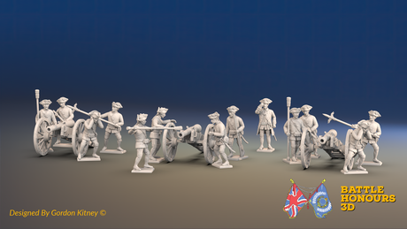 Seven Years’ War Russian Artillery Battery - 12-Pounders - Summer Uniform - 3 Guns and 13 Figures, front view. Supplied unpainted.