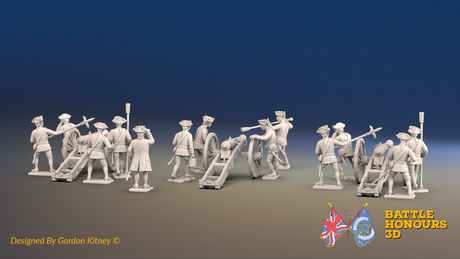 Seven Years’ War Russian Artillery Battery - 12-Pounders - Summer Uniform - 3 Guns and 13 Figures, rear view. Supplied unpainted.