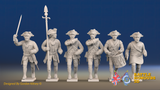 Seven Years’ War Prussian Musketeers Command - Charging - Set 3, front view. Supplied unpainted.